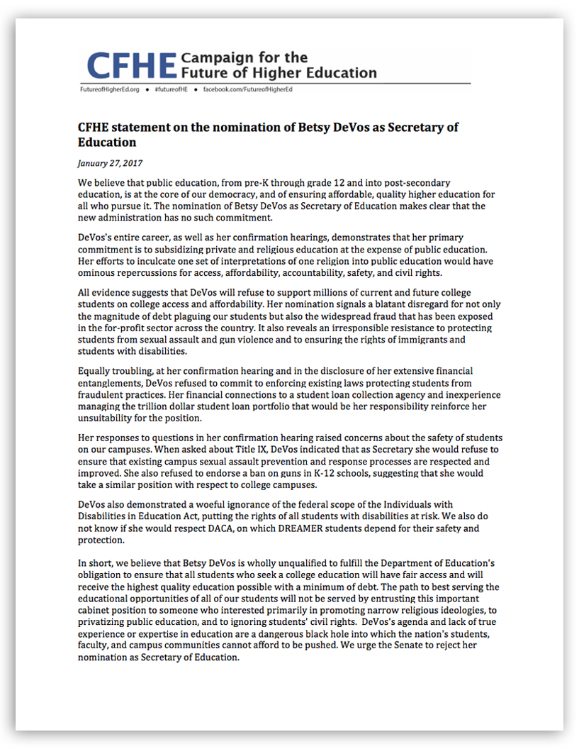 Click here to read CHFE's statement in PDF format.